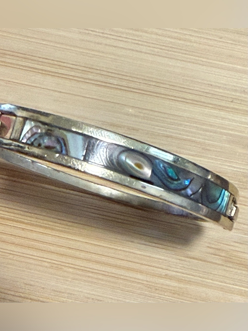 Abalone Inlay Silver-Tone Hinged Bangle Bracelet